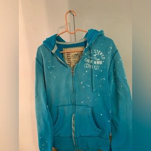 Hollister Ice Blue Full Zip Y2K Hoodie Size Small